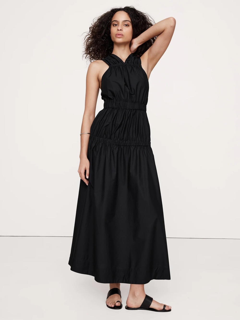 Banana Republic Cotton Poplin Ruched Drop-Waist Maxi Dress